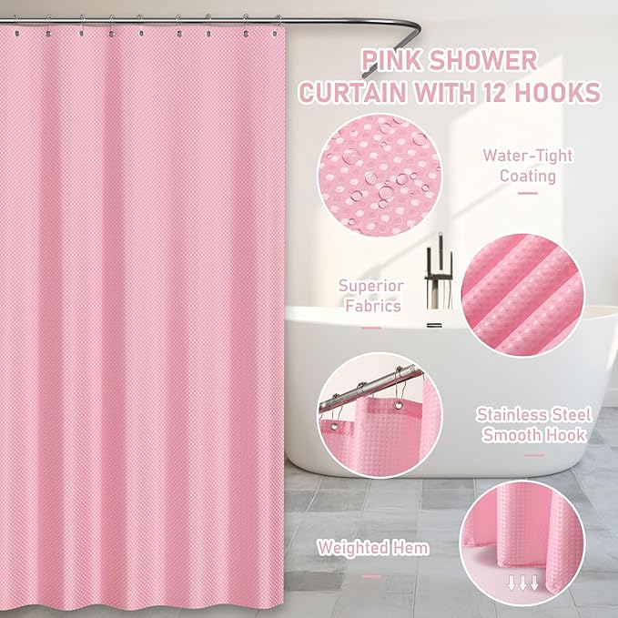 Bathroom Accessory Set - Pink Bathroom Set, 27PC Bathroom Accessories Set, Bathroom Sets with Shower Curtain and Rugs, Mini Trash Can, Toilet Brush, Trash Can & Soap Dispenser