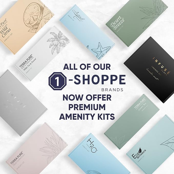Terra Pure Eco Botanics Amenity Kit | Hotel Bulk Toiletries | 0.85 oz Shampoo, Conditioner, Lotion, Body Wash, Body Bar Soap for Guest Hospitality Vacation Rentals | 60 Sets/Case
