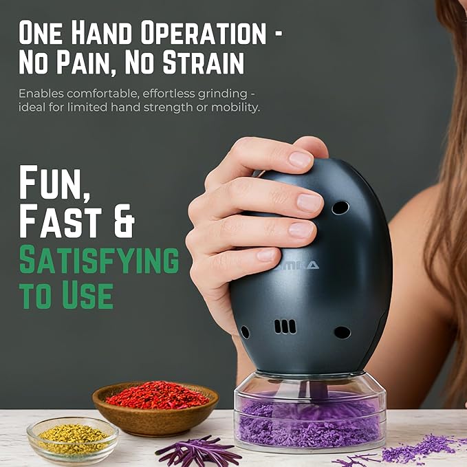 Mamba Electric Grinder. USB Rechargeable Portable One Handed Large Grinder and Spice Mill - Anchor Gray