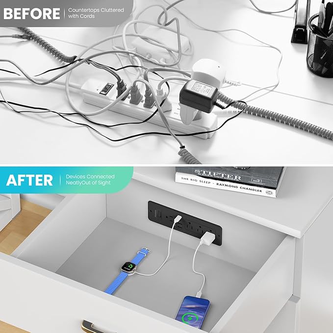 65W GaN USB C Recessed Power Strip, 4 AC Outlets & 2 USB-C PD + 2 USB-A QC, Flush Mount Hidden Charger Station for Desk Drawer Home Office Furniture