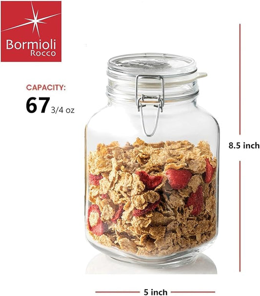 Bormioli Rocco Fido Glass Jar - 67.75 oz Large Airtight Container with Clamp Lid & Rubber Seal, BPA-Free Italian Jar for Fermentation, Kombucha, Sauerkraut, Pickles, Kefir & Homemade Beverages