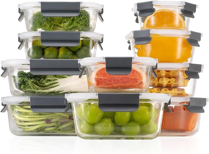 GENICOOK GC [10-Pack] Glass Meal Prep Containers with Lids, Food Storage Containers with Snap Locking Lids, Airtight Lunch Containers, Microwave, Oven, Freezer and Dishwasher