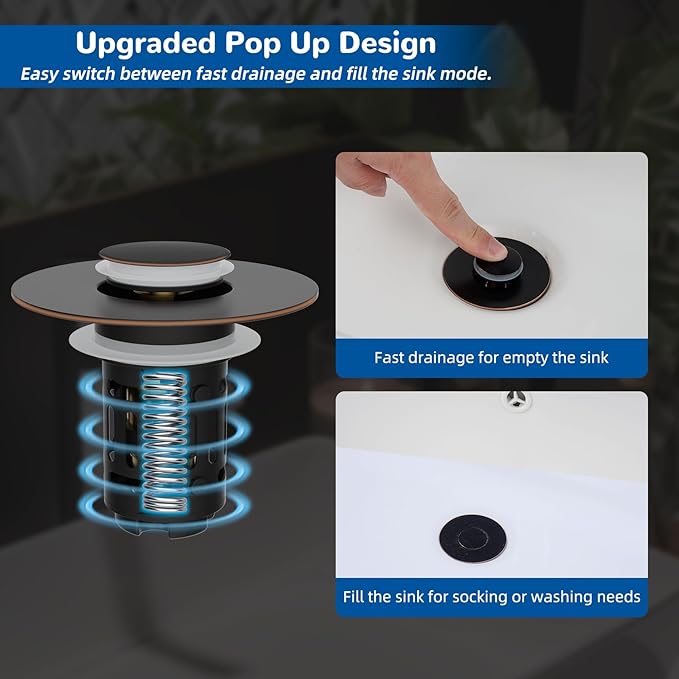 Hibbent Upgraded 3 in 1 Bathroom Sink Drain Strainer, Universal Pop Up Stopper with Removable Stainless Steel Filter Basket Hair Catcher, Sink Plug for 1.1''~2.36'' Basin, Oil-Rubbed Bronze