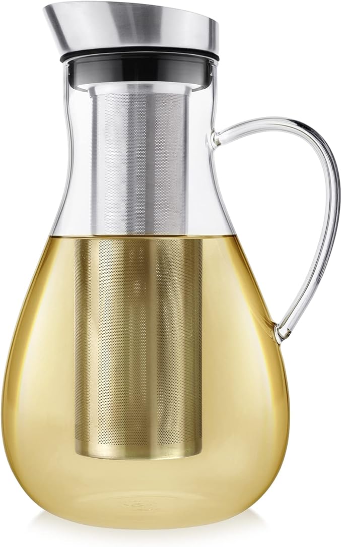Teabloom Large Multi-Brew Glass Teapot + Kettle + Pitcher (68 OZ / 2.0 L / 8 CUPS) – Brew and Serve Hot Tea, Iced Tea, Cold Brew Tea and Fruit Infused Water – Silhouette Tea Maker