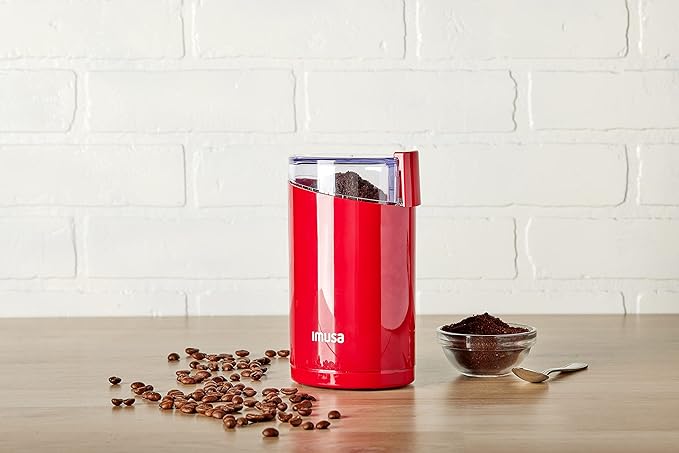 IMUSA USA 3oz Red Electric Coffee and Spice one Touch Push-Button Control Grinder