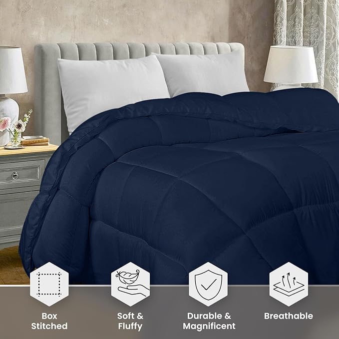 Utopia Bedding Comforter Duvet Insert, Quilted Comforter with Corner Tabs, Box Stitched Down Alternative Comforters King Size (Navy)