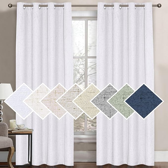 H.VERSAILTEX 100% Blackout Curtain for Bedroom 108 Inches Long Grommet Linen Face Full Light Blocking Curtain Drape for Living Room Thermal Insulated Linen Look Curtain 1 Panel, Pure White