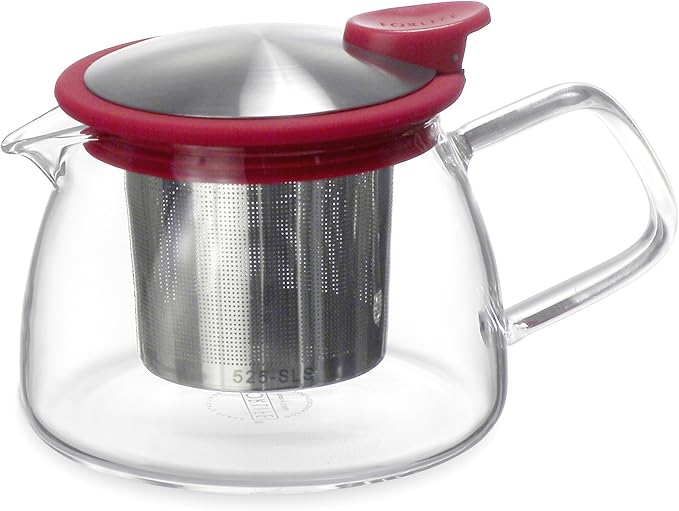 Forlife Bell Glass Teapot with Basket Infuser, 14-Ounce/430ml, Red