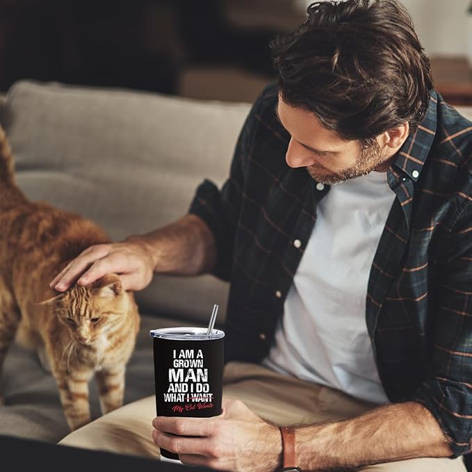 Cat Dad Gifts for Men, Christmas Gifts for Cat's Daddy, Funny Gift for Cat Lovers, Best Cats Dad Ever Gift, 20 oz Stainless Steel Tumbler