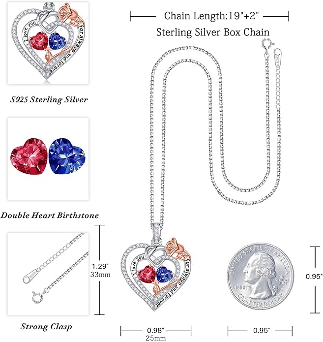 Iefil Christmas Gifts for Wife Women - 925 Sterling Silver Double Birthstone Necklace, Anniversary Birthday Gifts for Women, Jewelry Gift for Wife Girlfriend Mom Her