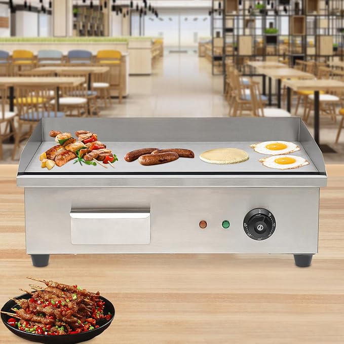 Electric Countertop Griddle Commercial BBQ Grill, Stainless Steel BBQ Flat Top Grill Hot Plate Countertop Electric Stove with Adjustable Thermostatic Control for Steak Kitchen (3KW Style B)