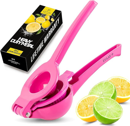 Zulay Kitchen Metal 2-in-1 Lemon Squeezer - Sturdy Max Extraction Hand Juicer Lemon Squeezer Gets Every Last Drop - Easy to Clean Manual Citrus Juicer - Easy-Use Lemon Juicer Squeezer - Dragonfruit