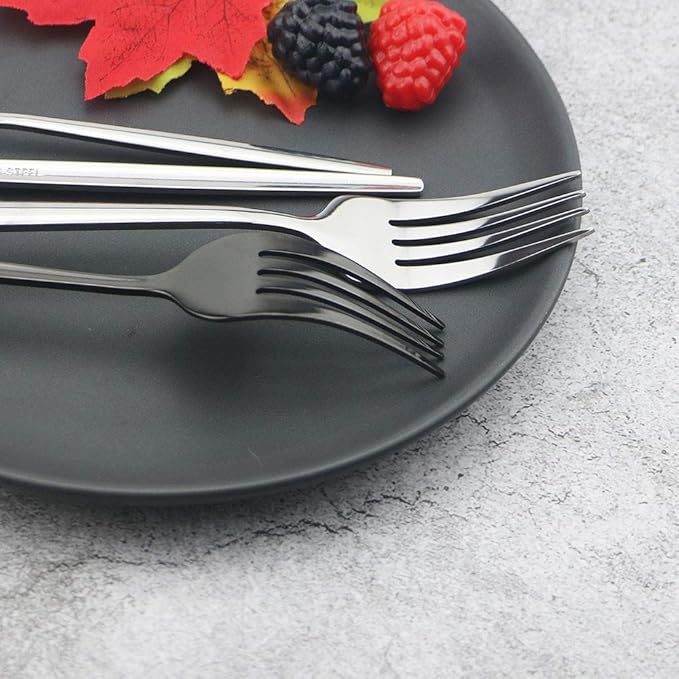 JASHII Black Flatware Serving Set 24 Piece, Stainless Steel Silverware Set, Titanium Black Cutlery, Modern Elegant Tableware for Party, Christmas, Dinner