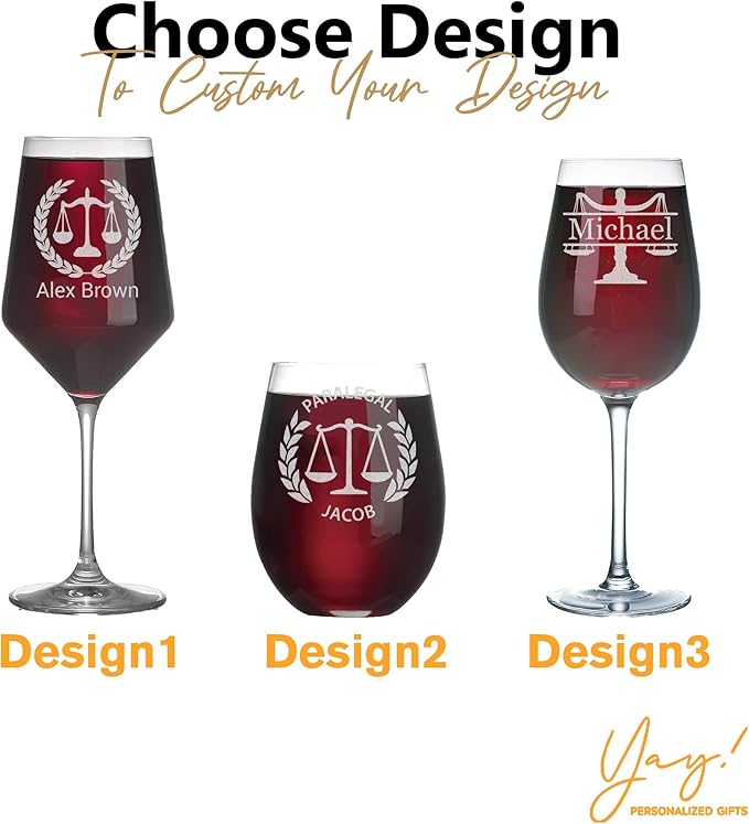 Personalized Lawyer Gifts for Women, Custom Wine Glass, Pass the Bar Exam Gifts for Female Lawyers, Office Present for Attorney, JD, Future Lawyer, Law School Graduation Gift for Women