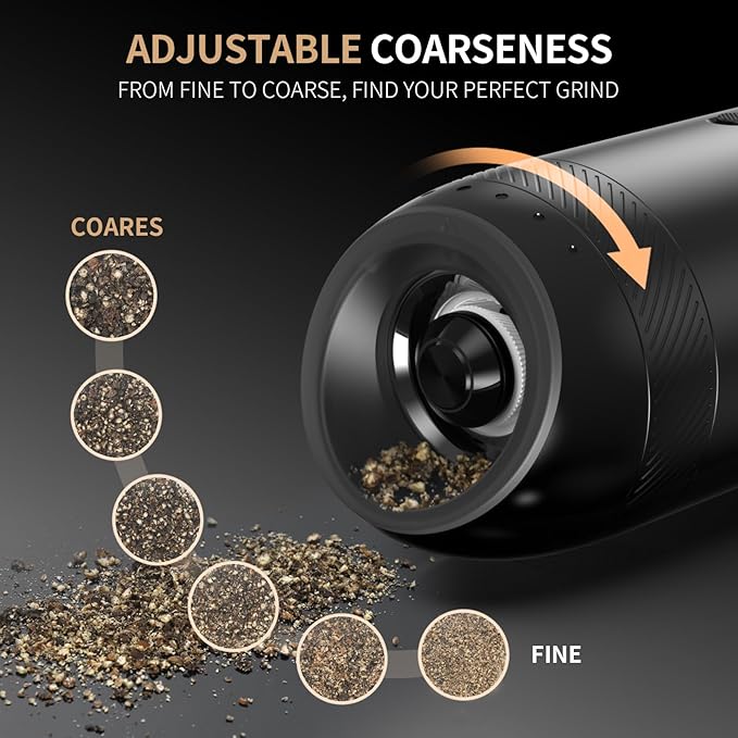 Gravity Electric Salt and Pepper Grinder Set, Automatic Salt and Pepper Mill Sets with LED Light, Type C Charging, Adjustable Coarseness, Large Capacity(2 Pack Stainless Steel/Stainless Steel)
