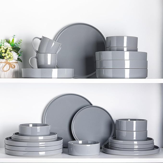 GBHOME Dinnerware Set for 4, 12 Piece Speckled Plates and Bowls Set with Glazed Bottom, Chip & Scratch Resistant Stoneware Plates Sets, Dishwasher & Microwave Safe Dishes (Limestone, Service for 4)