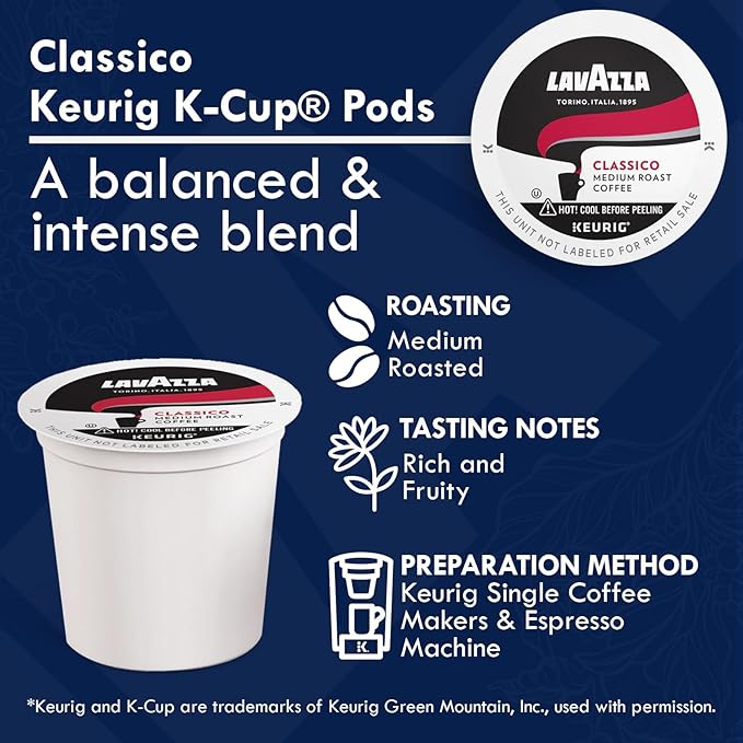 Lavazza K-Cups Coffee Pods Variety Pack – 80 Count (40 Each) – Classico & Perfetto – Medium & Dark Roast, 100% Arabica – Single Serve Espresso Compatible with Keurig Brewers