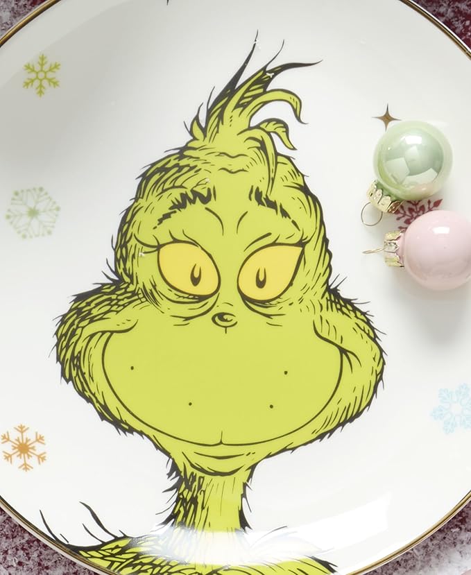 Lenox Dinnerware Set, Merry Grinchmas Accent Plates, Service for 4 Porcelain Accent plates, Microwave Safe and Dishwasher Safe, for Pasta, Salad and Dinner, Christmas Decoration (Assorted, 4 Pieces)