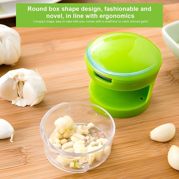 Garlic Chopper with Storage Container, Manual Garlic Press, Portable Ginger Press Crusher Mincer, Manual Food Processor Vegetable Chopper