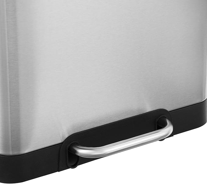 SONGMICS Trash Can, 12-Gallon Pedal Garbage Can, Stainless Steel Step Bin, Plastic Inner Bucket and Lid, Soft Closure, Fingerprint Proof, for Kitchen, Living Room, Silver ULTB007E01