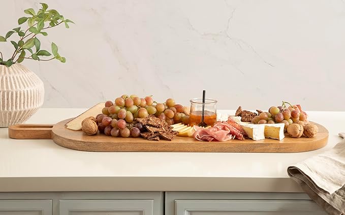 Kate and Laurel Staven Transitional Capsule Serving Board; 30 x 11; Natural Wood; Modern Food-Safe Charcuterie Board Made from Solid Mango Wood for Use as Kitchen Countertop Cheese Board