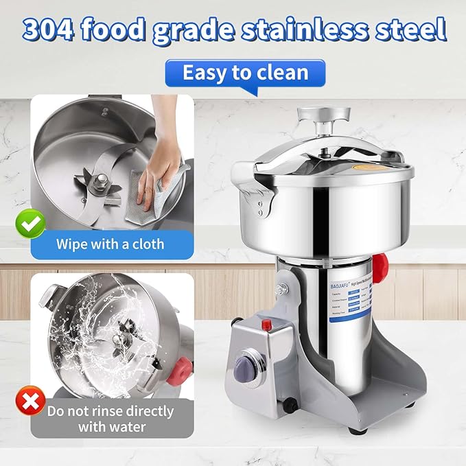 Electric Grain Mill 1800W Superfine Powder Grinder Dry Grinder Machine 36000r/min High-speed Grain Mill 270° swingable Dry Material Grinding Machine Stainless Steel Pulverizer 800g
