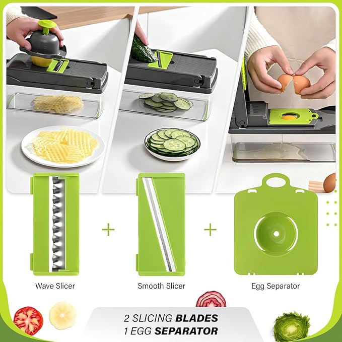 Heavy-Duty Vegetable Chopper | 14-IN-1 | Super-Sharp, Ultra-Hardened & Never-Rust Blades | Military-Grade, Chemical-Free & Non-Toxic Materials Construction
