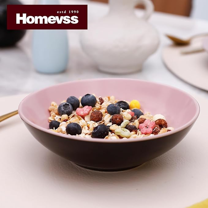 Stoneware Two-Tone Colors Life 12pc Dinner Set，Outside Shiny Black + Inside Matte Glaze Rose