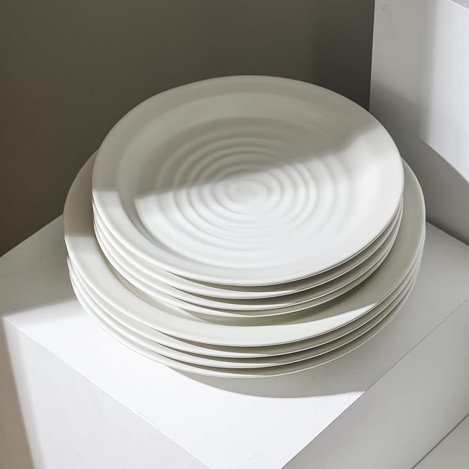 Stone Lain Orbit 12-Piece Dinnerware Set Stoneware, Plates and Bowls Set, Pasta Bowls, Microwave and Dishwasher Safe, Dish Set for 4, White