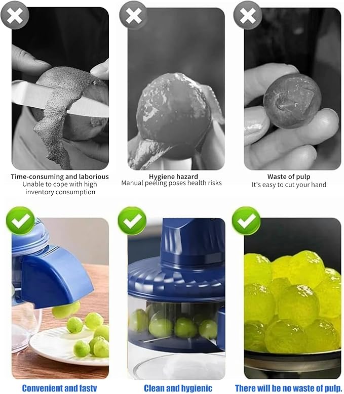 Electric Grape Peeler Machine, Automatic Multi-Functional Garlic Peeler Machine for Fruit, Tomato, Cherry, Potato, and Vegetables Efficient Kitchen Gadgets with Large Capacity Container, Blue