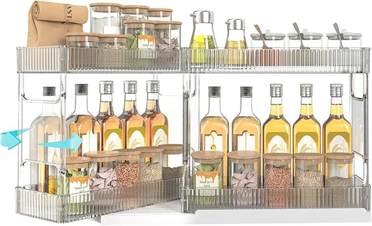 Spice Rack Organizer for Cabinet, 2-Tier Pull Out Seasoning Organizer, Slide & Rotate Spice Storage Rack, Easy to Install Spice Cabinet Organizers, Organizer Shelf for Home and Kitchen Use