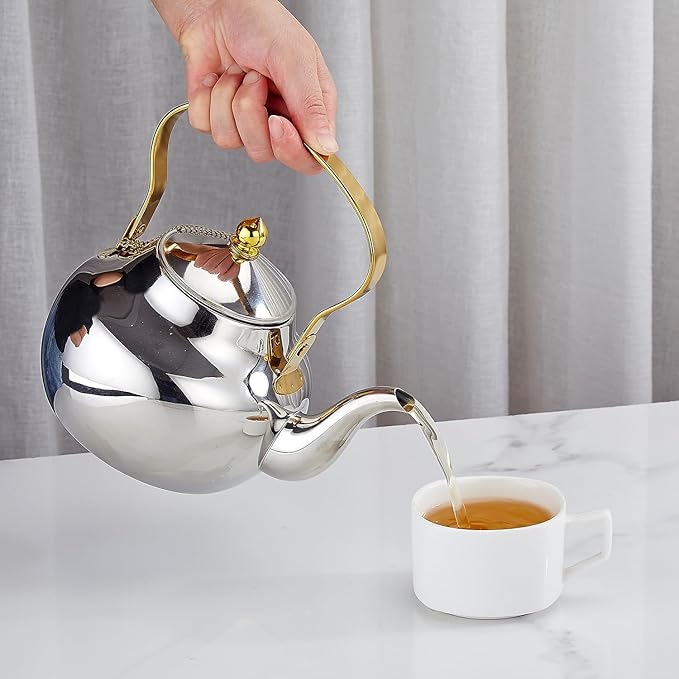 SANQIAHOME 1.3 Quart Stainless Steel Teapot With Infuser,Tea Kettle For Stove Top Minimalist Style