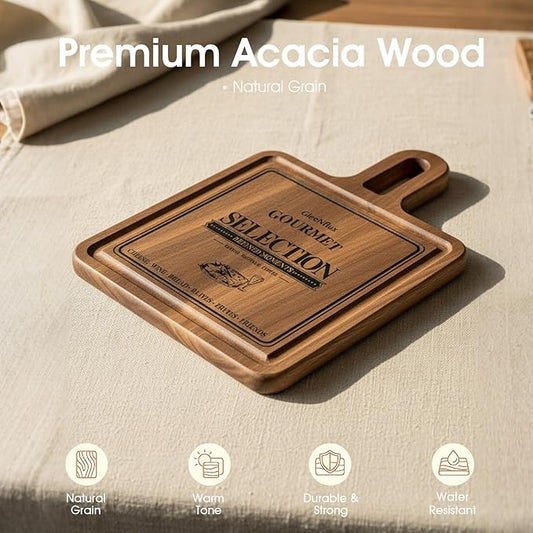Acacia Wood Charcuterie and Cheese Board Set, 2-Piece Mini Serving Boards for Cheese, Fruit, Nuts, Treats & Appetizers – Elegant Snack Boards for Entertaining & Gift Giving