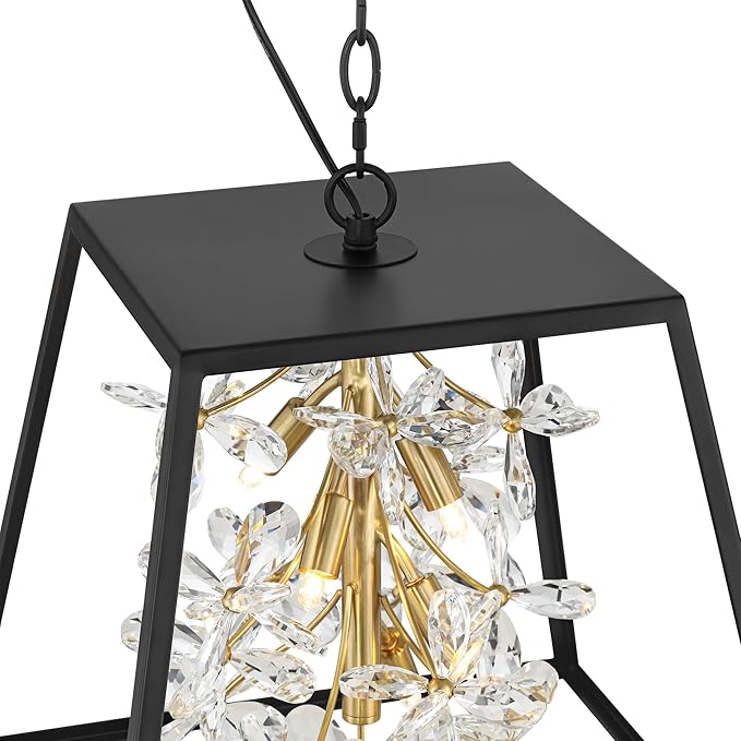 Possini Euro Design Carrine 15 3/4" Modern Pendant Chandelier Ceiling Light Fixture Dining Room Over Table Kitchen Island Foyer Hanging Unique 5-Light LED Dimmable Black Gold Finish Crystal Small