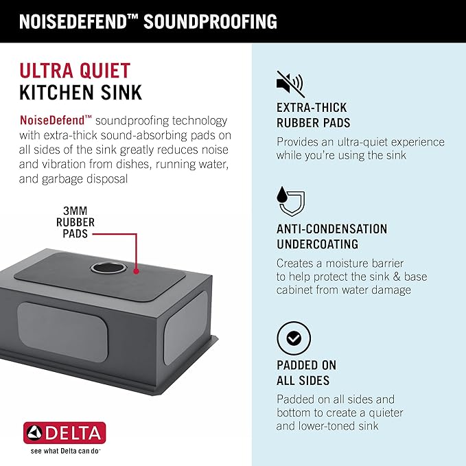 DELTA FAUCET Rivet 27-Inch Workstation Kitchen Sink Undermount 16 Gauge Stainless Steel Single Bowl with WorkFlow Ledge and Chef’s Kit of 6 Accessories, 95B931-27S-SS