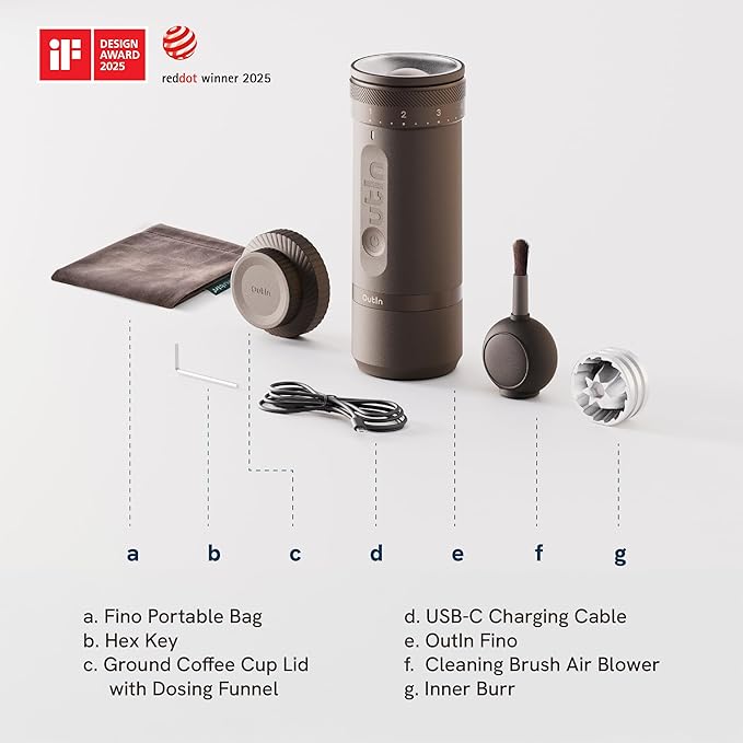 OutIn Fino Portable Electric Coffee Grinder, Portable Coffee Scale, Coffee Stand