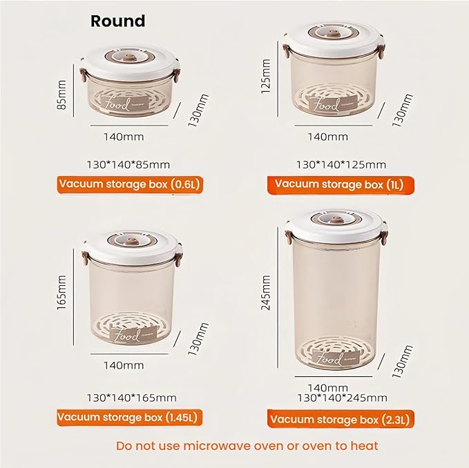 Vacuum Container,Vacuum Seal Containers,4pcs Airtight Food Storage Containers with Lids,4pcs Food Vacuum Bags/ 1pc Automatic Pump, Marinade and Keep Food Fresh with Time Dial, BPA Free(Circular)