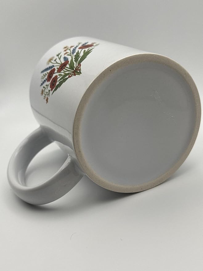 Decorative Ceramic Coffee Mug with Floral Design, White, Red Poppies Pattern