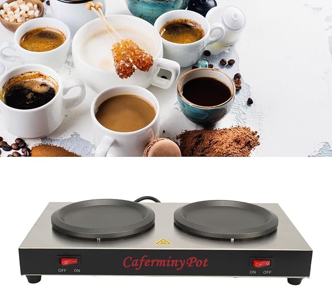 Double Coffee Warmer, Stainless Steel 160 w Portable Double Hot Plate Warmer Commercial Coffee Pot Standard Decanter Warmer, for Coffee Shops (US Plug 110V)
