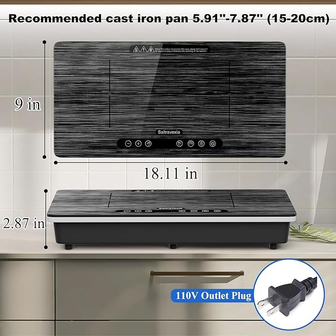 Double Induction Cooktop, 1800W Portable Electric Stove, 18 Inch Sensor Touch Electric Cooker Hot Plate, 5.91" Heating Coil, Child Lock, 8 Power Levels, 110v Outlet Plug with Glass Surface