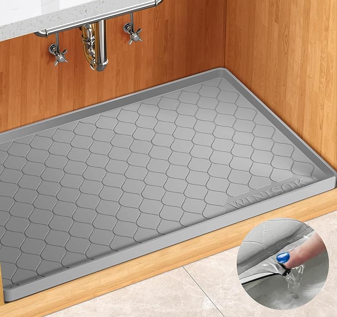 Silicone Under Sink Mat 37" x 19", kitchen Essentials and Gadgets, Shelf liner and Cabinet Protector, Home Organizers and Storage, Waterproof Bathroom Tray