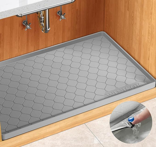 Silicone Under Sink Mat 37" x 19", kitchen Essentials and Gadgets, Shelf liner and Cabinet Protector, Home Organizers and Storage, Waterproof Bathroom Tray