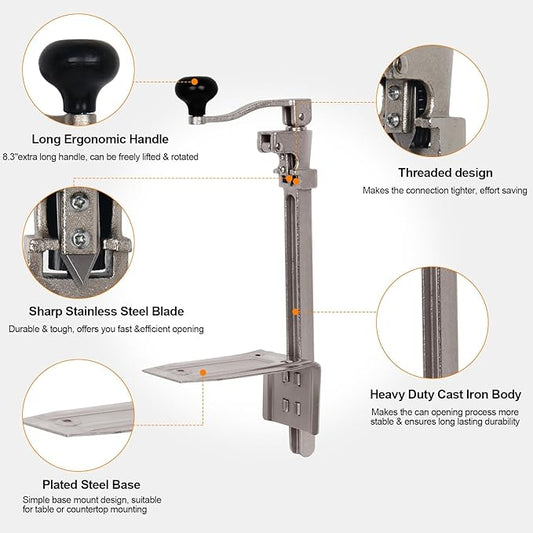 Commercial Can Opener Heavy Duty, 16.7” Manual Can Opener for Cans Up to 10” Tall, for Restaurant, Hotel, Bar, Home