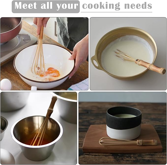 Wooden Whisk, Handcrafted Bamboo Whisks for Cooking Non Scratch, Balloon Whisk for Pancake Batter, Eggs and Sauces, Wooden Whisks Tool For Nonstick Cookware Pans, Bamboo Cooking Utensils (Mini Whisk)