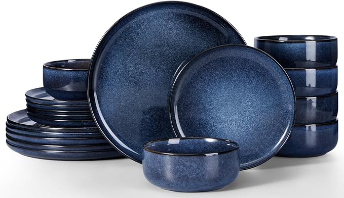 Herogo 18 Pieces Stoneware Dinnerware Sets Service for 6, Dinner Plates and Bowls Sets, Double Reactive Glaze Dishes Set for Kitchen, Scratch Resistant, Microwave & Dishwasher Safe, Starry Blue