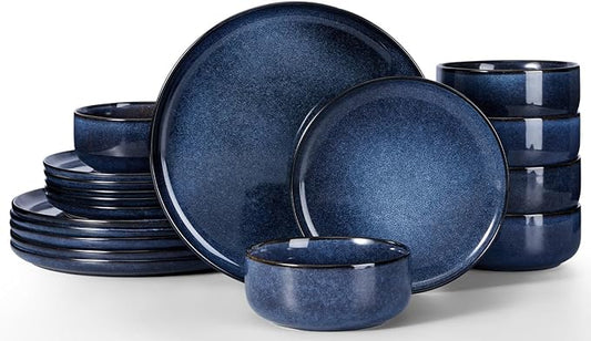 Herogo 18 Pieces Stoneware Dinnerware Sets Service for 6, Dinner Plates and Bowls Sets, Double Reactive Glaze Dishes Set for Kitchen, Scratch Resistant, Microwave & Dishwasher Safe, Starry Blue