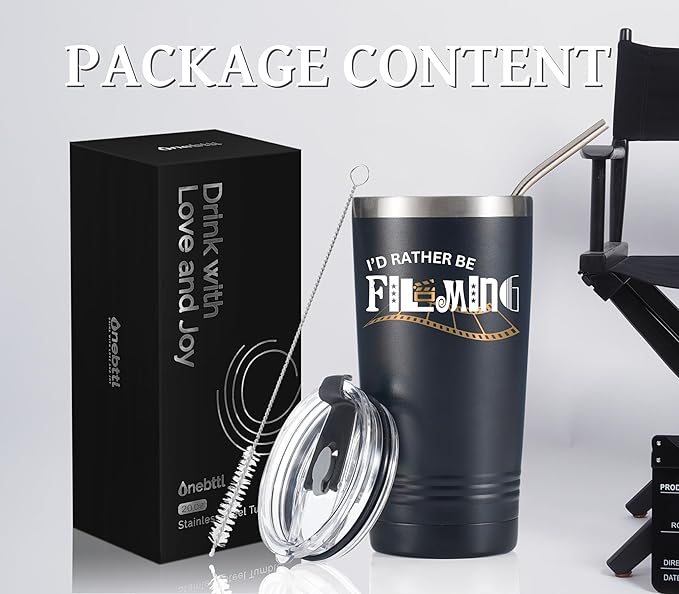 Onebttl Gifts for Aspiring Filmmakers, Director Gift, Theater Gift on Filmmaker Day, Birthday and Christmas, 20 oz Insulated Stainless Steel Tumbler - I'D RATHER BE FILMING