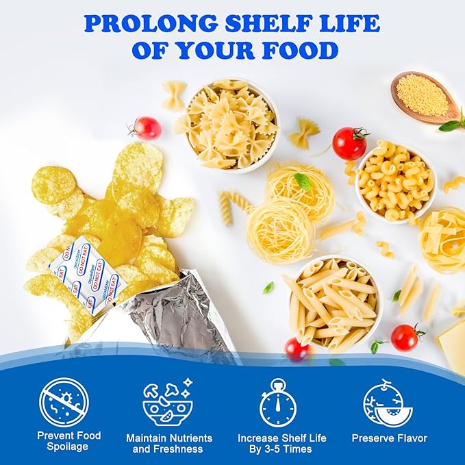 100 Packs 400CC Oxygen Absorbers (10 Packs in Individual Vacuum Bag), Food Grade Oxygen Absorbers for Food Storage, Perfect for Mylar Bags, Canning, Mason Jars