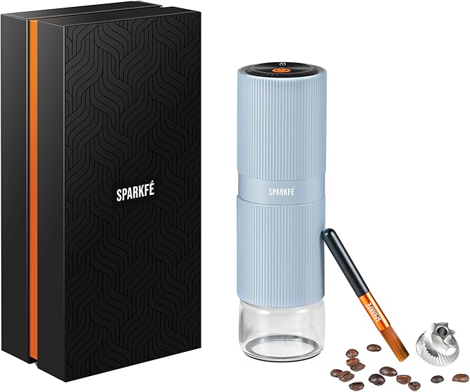 Portable Electric Coffee Grinder, Rechargeable Handheld Grinder with Stainless Steel Conical Burr, Adjustable Grind Settings, for Espresso, Moka, Pour Over, French Press, Cold Brew, Azure
