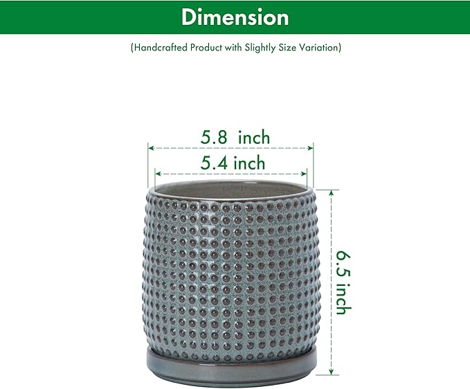 D'vine Dev 6 Inch Ceramic Beaded Stoneware Planter Pot - Flower Pot with Drainage Holes and Saucers for Indoor Succulent Plants or Flowers, Graphite Blue, 27-C-X-9